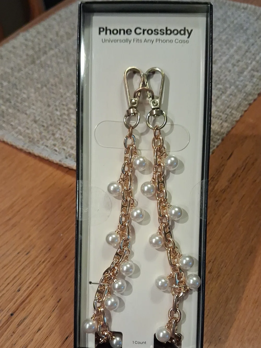 Gold Pearl Phone Crossbody Strap - Elegant Phone Accessory